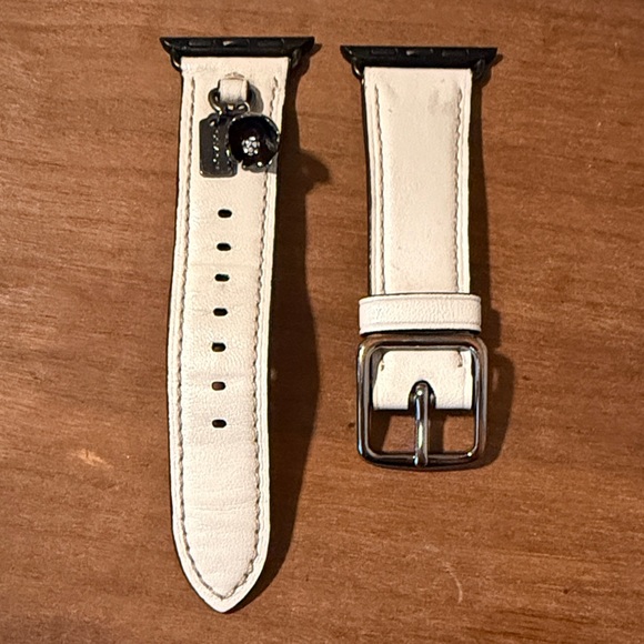 Coach Leather Apple Watch Band with gunmetal flower charm - Picture 1 of 4